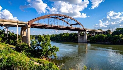 River Bridge Under a Sky of Clouds