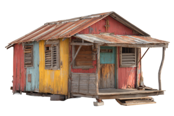 Colorful Weathered Shack on Transparent Background