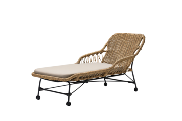 Wicker Rattan Chaise Lounge with Cushion on Transparent Background