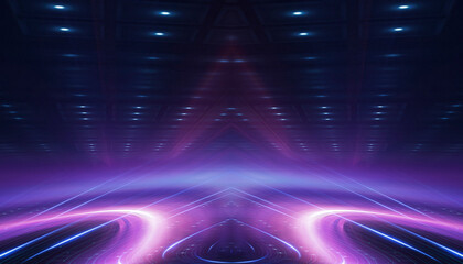 Abstract futuristic neon background, glow, light reflection.