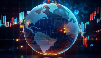 global economy concept a glass globe with financial charts overlaying