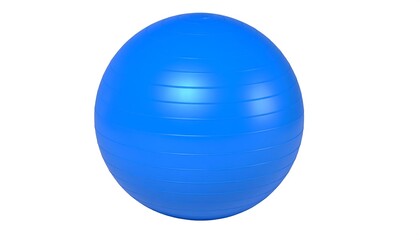 A vibrant, bright blue exercise ball, perfectly round and smooth, is featured against a plain white background.