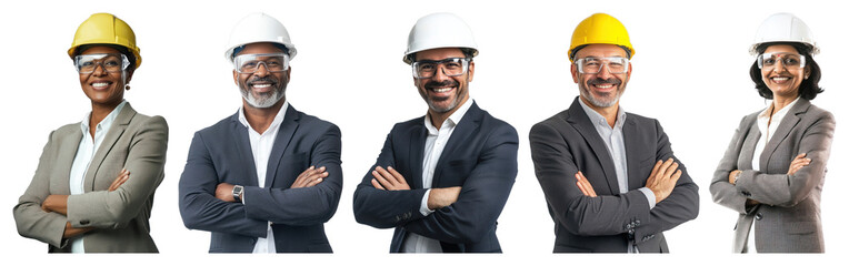 Fototapeta na wymiar PNG Diverse engineers in safety gear, element set on transparent background