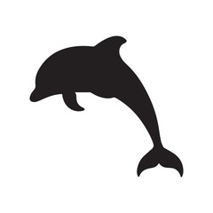 Black silhouette of a dolphin leaping from water white