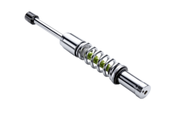 Chrome Gas Spring with Exposed Coil on Transparent Background