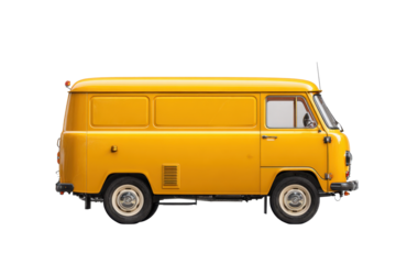 Yellow Vintage Cargo Van on Transparent Background