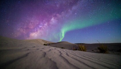 Lavender Aurora and Milky Way over Crystal Sand Dunes