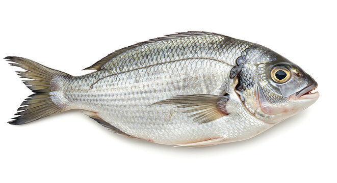 Fresh tambaqui fish, isolated on white background, realistic details of skin and scales