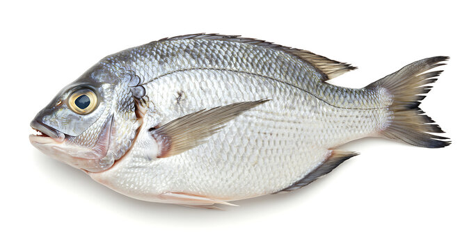 Fresh tambaqui fish, isolated on white background, realistic details of skin and scales