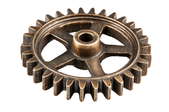 Antique Brass Gear Cogwheel on Transparent Background - Powered by Adobe