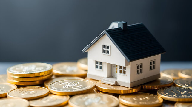 Close-up of House Model on Gold Coins