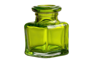 Green Square Glass Bottle on Transparent Background