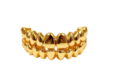 Gold Dental Grill Set Isolated on Transparent Background