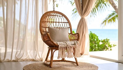 Coastal Rattan Chair on Patio with Ocean View