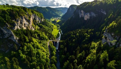 Mountain valley with waterfall