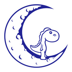 Dino Half Crescent Moon Round Night Cute Dinosaur