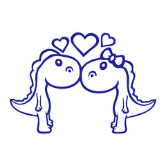 2 Dino Love Heart Happy Couple Man Woman Kiss