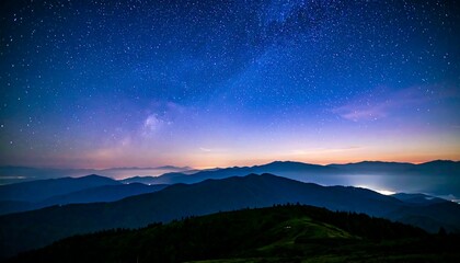 Mountain vista at night under starry sky