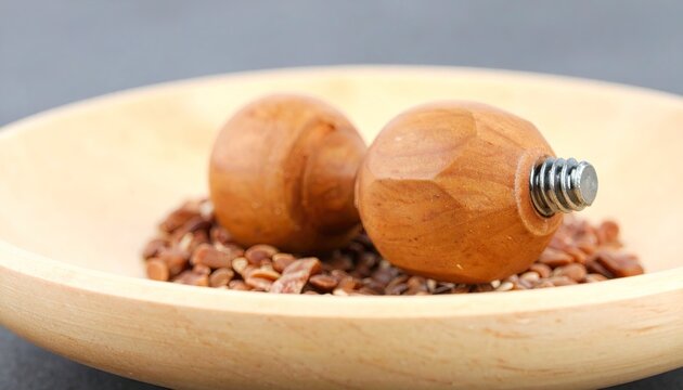 Wooden Sphere Knobs on a Gray Plate