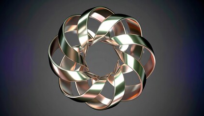 Abstract Chrome Helix: Reflective Metal Ribbon Design