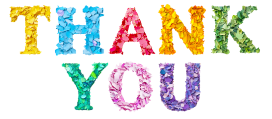Colorful Paper Letters Shaping the Word Thank You Isolated on White and PNG Transparent Background