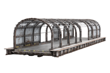 Rusted Arched Platform Canopy 3D Render on Transparent Background