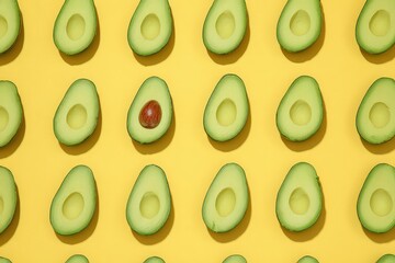 Glittery Green Avocados Arranged on Yellow Background