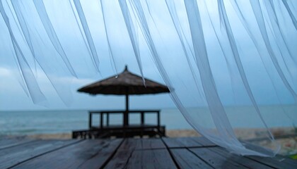 Rainy Beach Scene with Blurred Motion