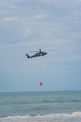 Military helicopters sachet water dripping for fireworks