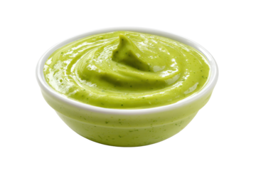 Fresh Green Sauce in Bowl on Transparent Background