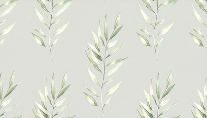 Obraz premium Seamless Watercolor Botanical Sprig Pattern with Airy Grey Background