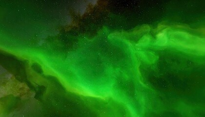 Fototapeta premium Vivid Green Nebula with Stars Space Abstract Background