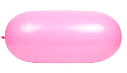 A vibrant, glossy pink oblong inflatable object is featured against a plain white background.