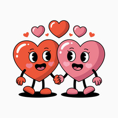 Fototapeta premium Two adorable cartoon hearts holding hands in a sweet romantic gesture