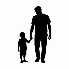 Father and son silhouette holding hands walking together