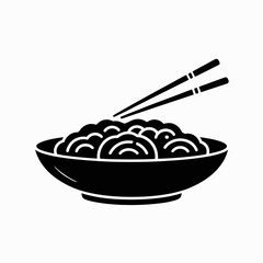 Black silhouette of a bowl of noodles with chopsticks