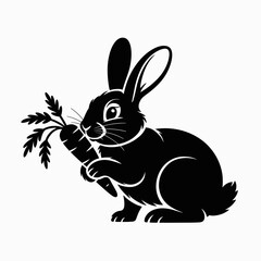Obraz premium Black silhouette of a cute bunny rabbit holding a carrot