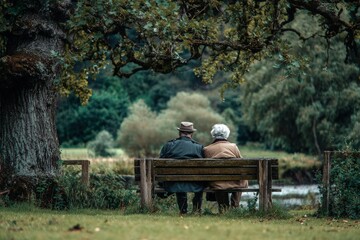 Senior Couple Relaxing On Park Bench Under Trees