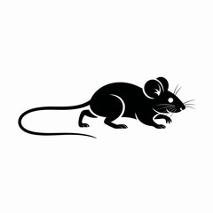 Obraz premium Black silhouette of a mouse running on a white background