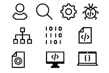 Streamlined software development icons for professional tech design projects and coding applications