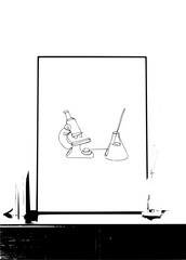 Elegant single line drawing of microscope and Erlenmeyer flask for modern science projects and education