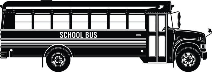 Silhouette school bus side view, transportation vehicle, student transport, education concept, black vector art, public transport illustration, safety travel, academic commute design ©  Creative Crafter