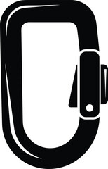 Carabiner silhouette, locking mechanism, climbing gear, safety equipment, metal loop, spring‑loaded gate, mountaineering, rope rescue, industrial work, vector illustration