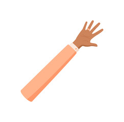 Flat cartoon hand gesture with five fingers up. Palm with number five in signal pose. Arm sleeve, count element shown in simple pose. Suitable for education, math, and announcement materials.