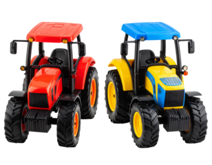 Toy Tractors Red and Yellow Tractors on dark, plain background. Use Toy store catalog photo