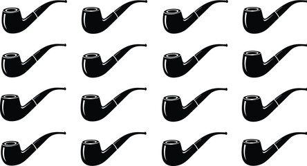 Smoking pipe icons, vintage tobacco pipe set, black silhouette, classic design, retro style, isolated vector, pattern grid, collectible illustration, gentleman accessory, seamless