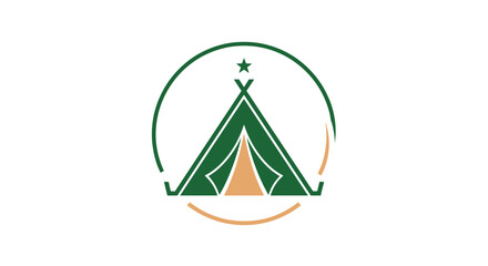 Stylized Green Tent Emblem for Outdoor Adventure and Camping Symbol.