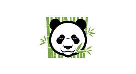 Cute Panda Bear Head with Bamboo Background Logo Design.