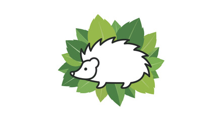 Simple Line Drawing of a Hedgehog Amidst Leaves.