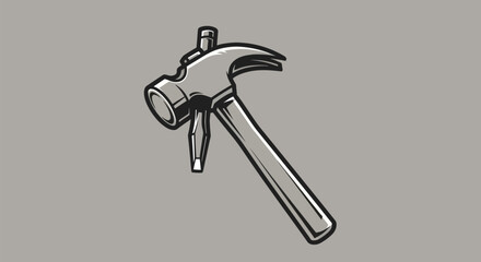 Illustrated Claw Hammer Hand Tool for Carpentry Work.
